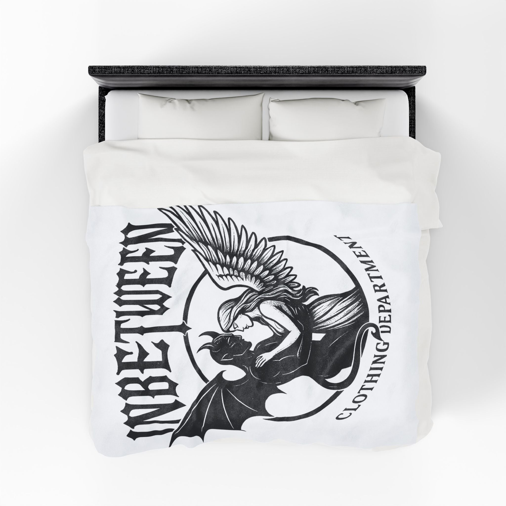 Velveteen Plush Blanket — "Inbetween Clothing Department" Angel & Demon Embrace Throw