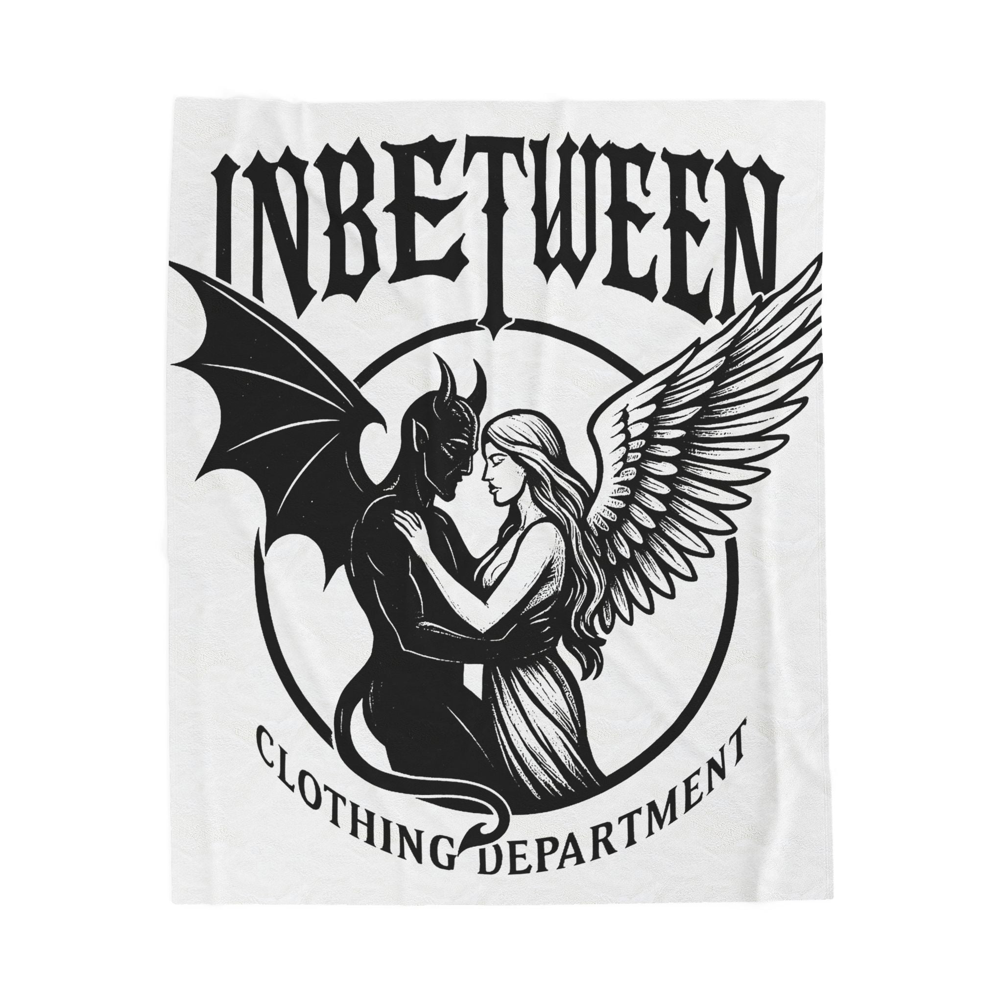 Velveteen Plush Blanket — "Inbetween Clothing Department" Angel & Demon Embrace Throw