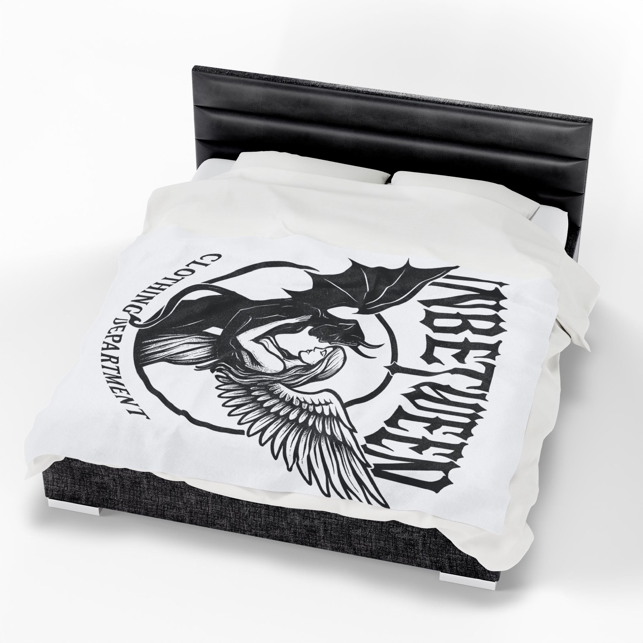 Velveteen Plush Blanket — "Inbetween Clothing Department" Angel & Demon Embrace Throw