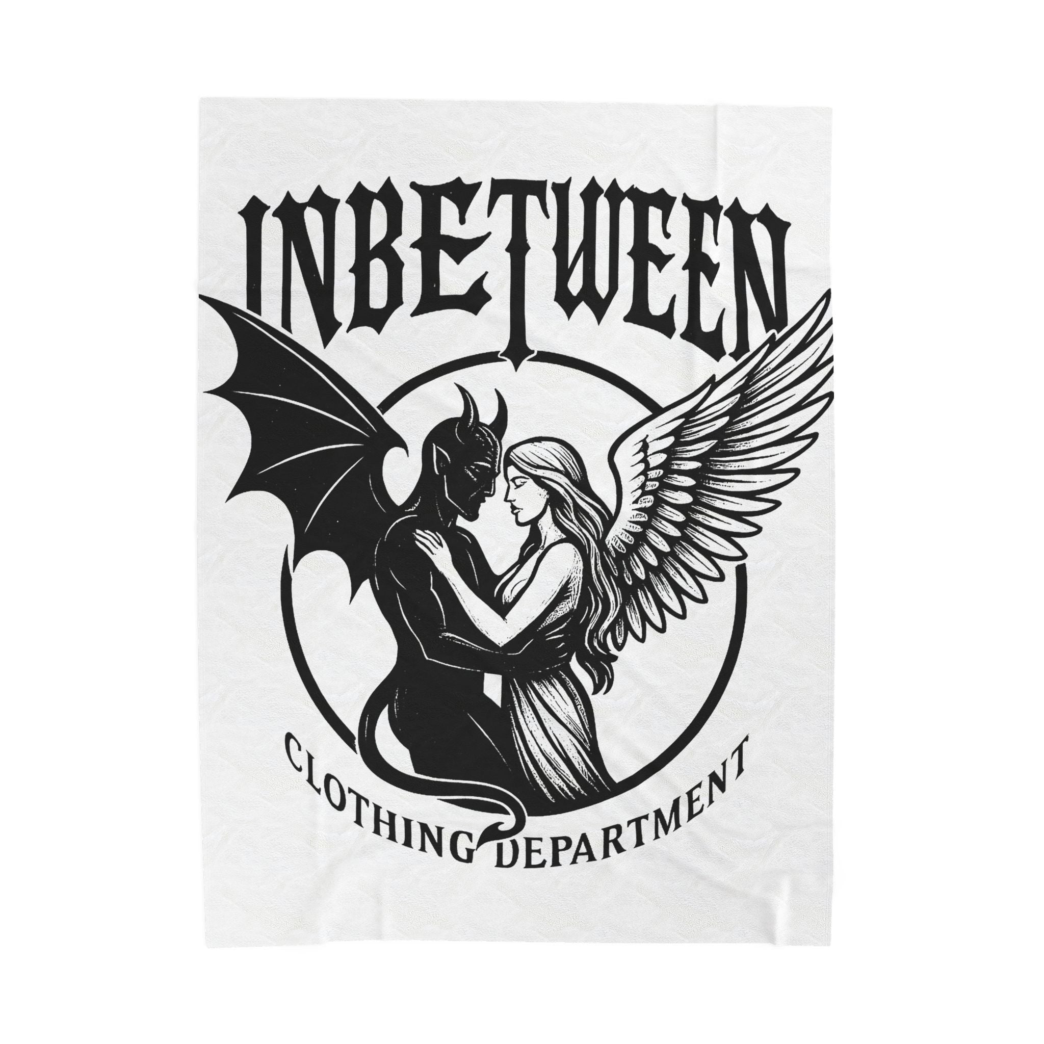 Velveteen Plush Blanket — "Inbetween Clothing Department" Angel & Demon Embrace Throw
